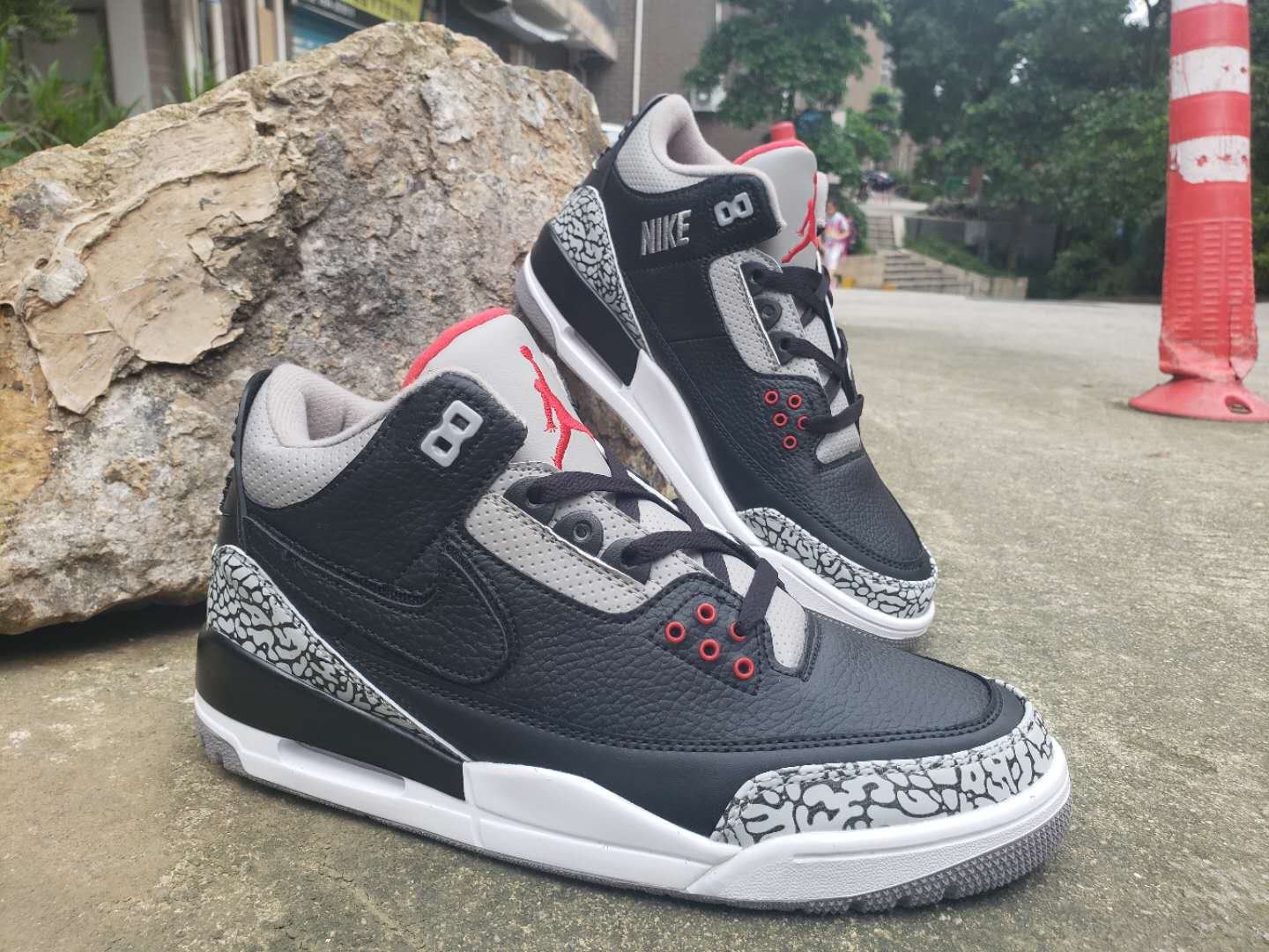 2019 Air Jordan 3 Retro Black Red Cement Grey Shoes
